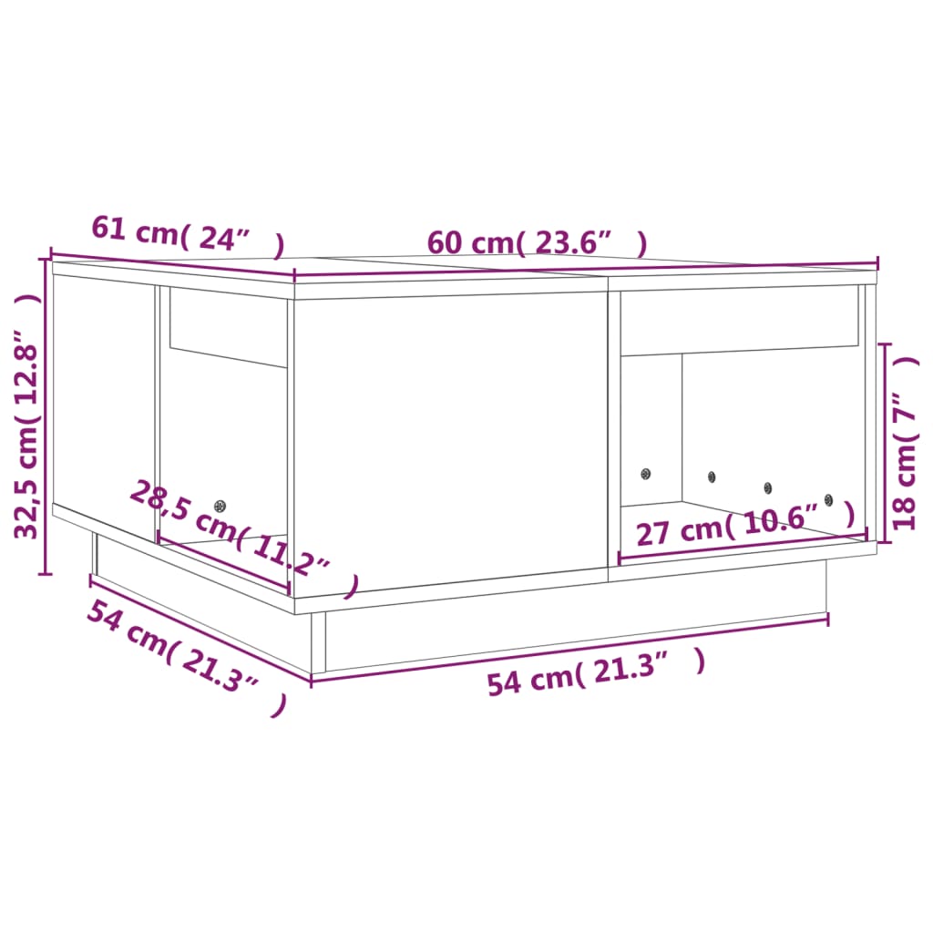 Couchtisch 60x61x32,5 cm Massives Kiefernholz