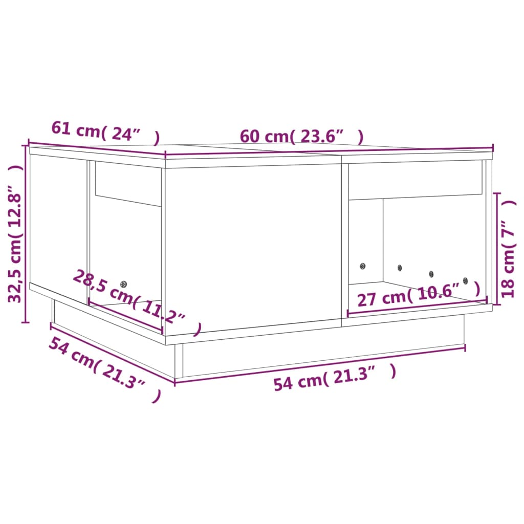 Coffee table White 60x61x32.5 cm Solid pine wood