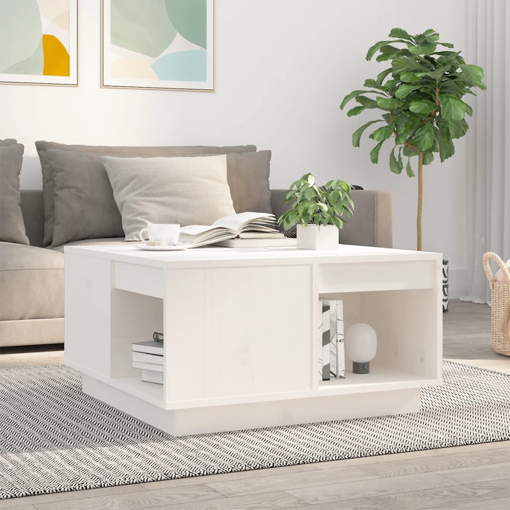 Coffee table White 60x61x32.5 cm Solid pine wood