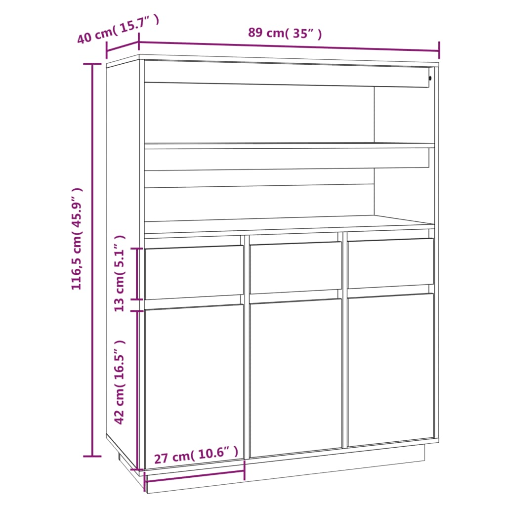 Buffet haut 89x40x116,5 cm Bois massif de pin