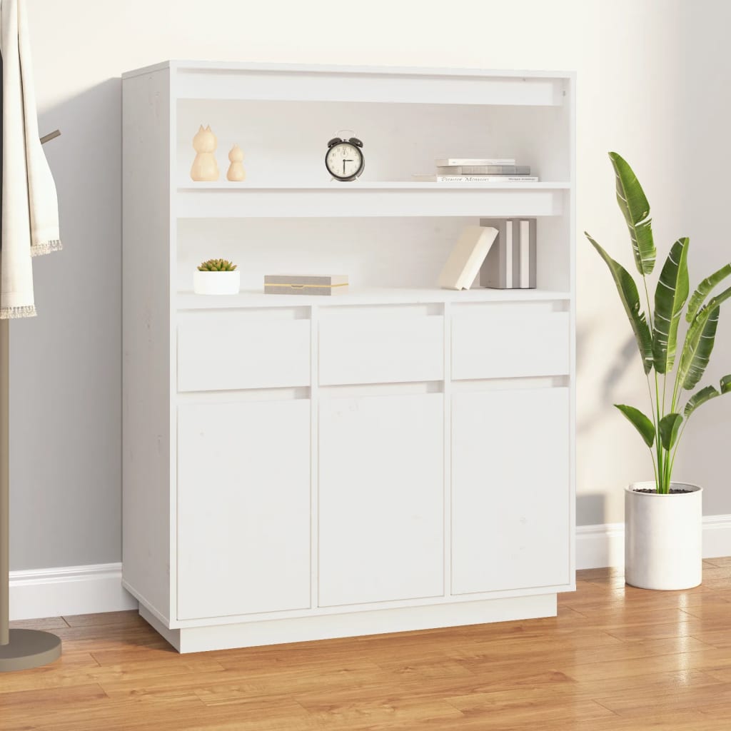 Buffet haut Blanc 89x40x116,5 cm Bois massif de pin