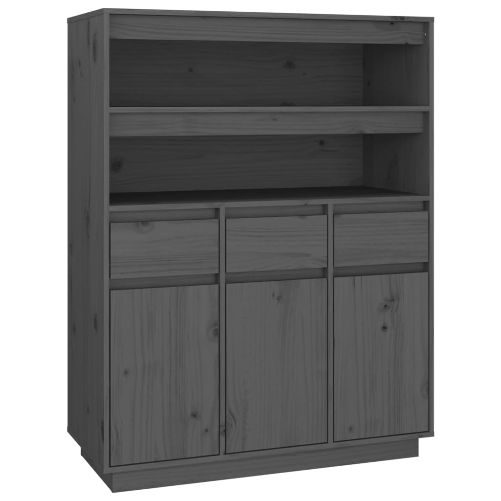 High sideboard Grey 89x40x116.5 cm Solid pine wood