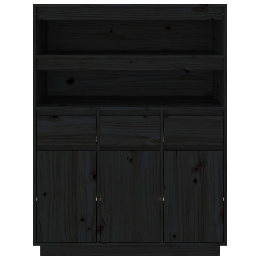 Buffet haut Noir 89x40x116,5 cm Bois massif de pin