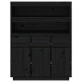 Hohes Sideboard Schwarz 89x40x116,5 cm Massives Kiefernholz