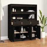 Buffet haut Noir 89x40x116,5 cm Bois massif de pin