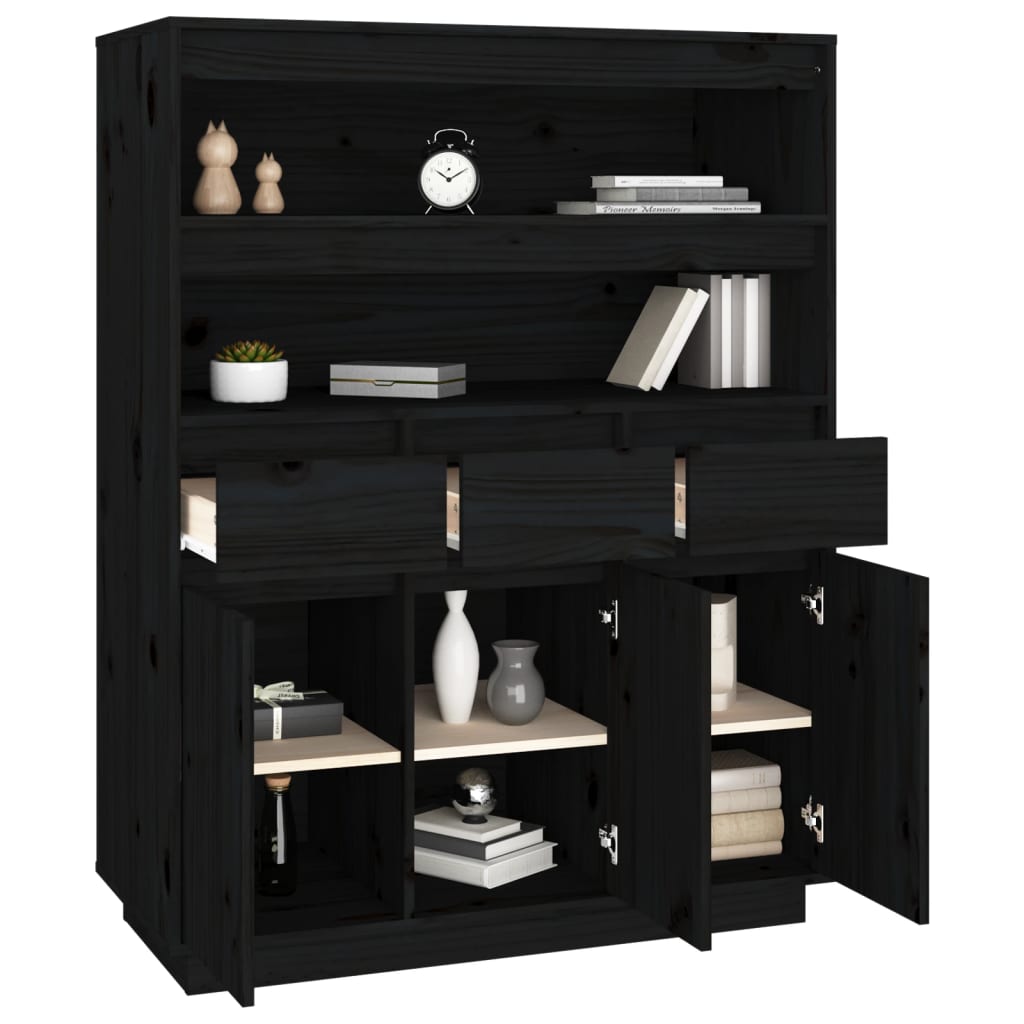 Buffet haut Noir 89x40x116,5 cm Bois massif de pin