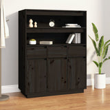 Buffet haut Noir 89x40x116,5 cm Bois massif de pin