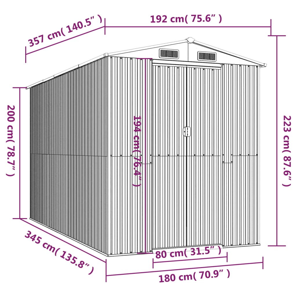 Abri de jardin Vert 192x357x223 cm Acier galvanisé