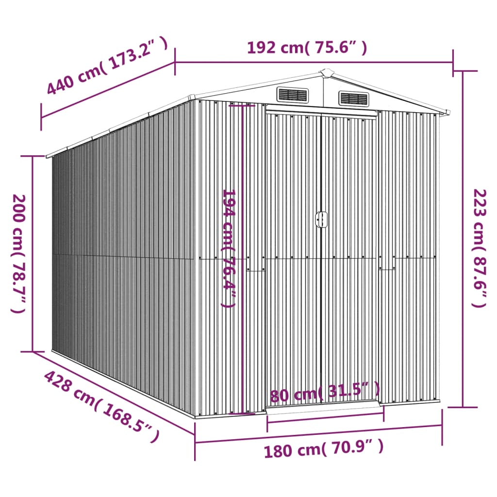 Green garden shed 192x440x223 cm Galvanized steel