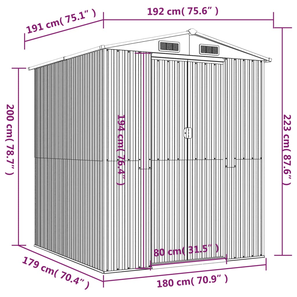 Abri de jardin Anthracite 192x191x223 cm Acier galvanisé