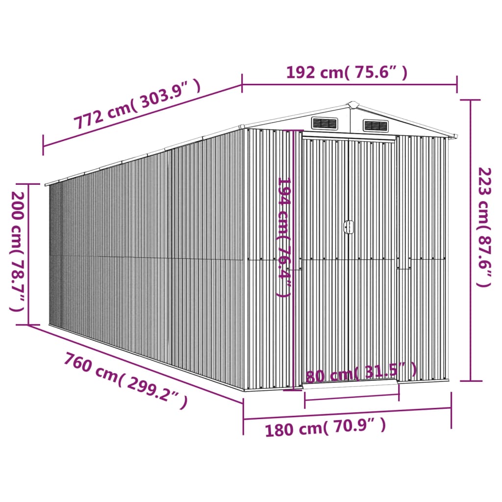 Abri de jardin Anthracite 192x772x223 cm Acier galvanisé