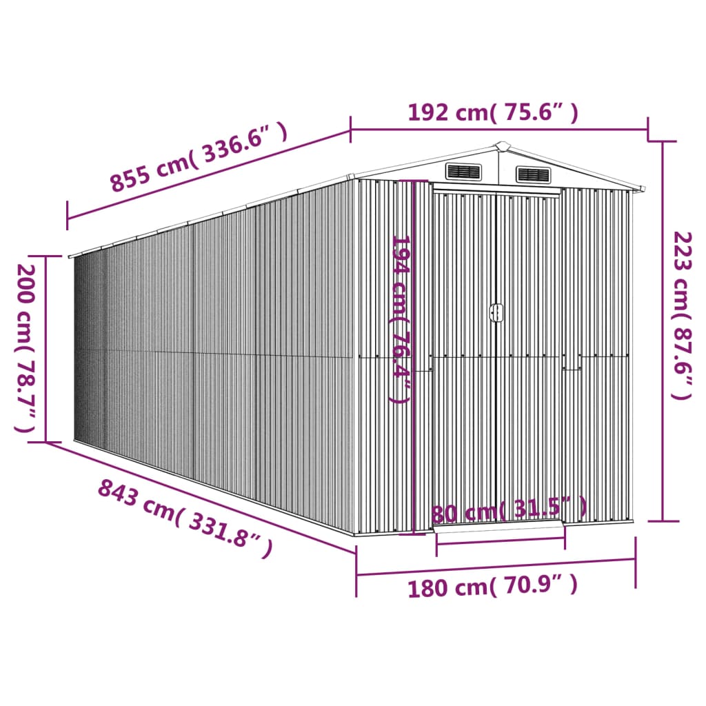 Abri de jardin Anthracite 192x855x223 cm Acier galvanisé