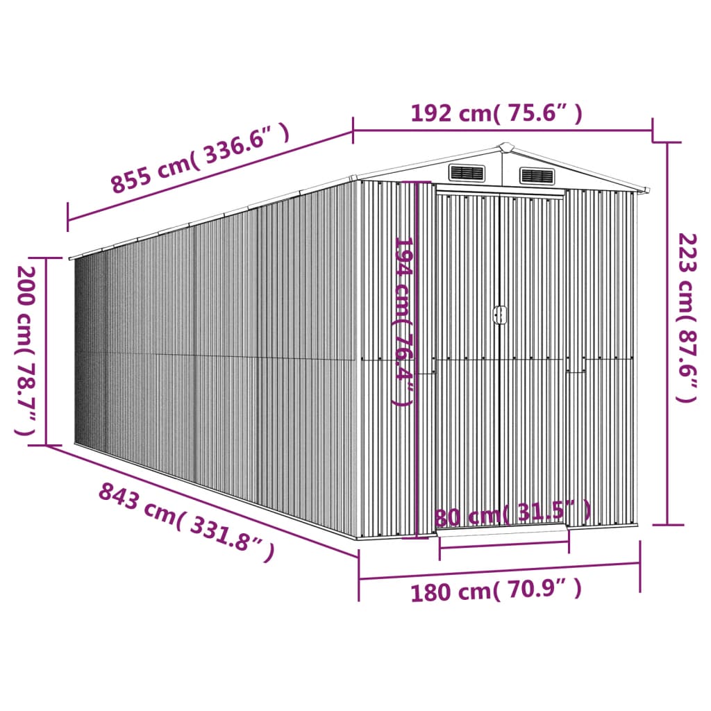 Abri de jardin Marron foncé 192x855x223 cm Acier galvanisé