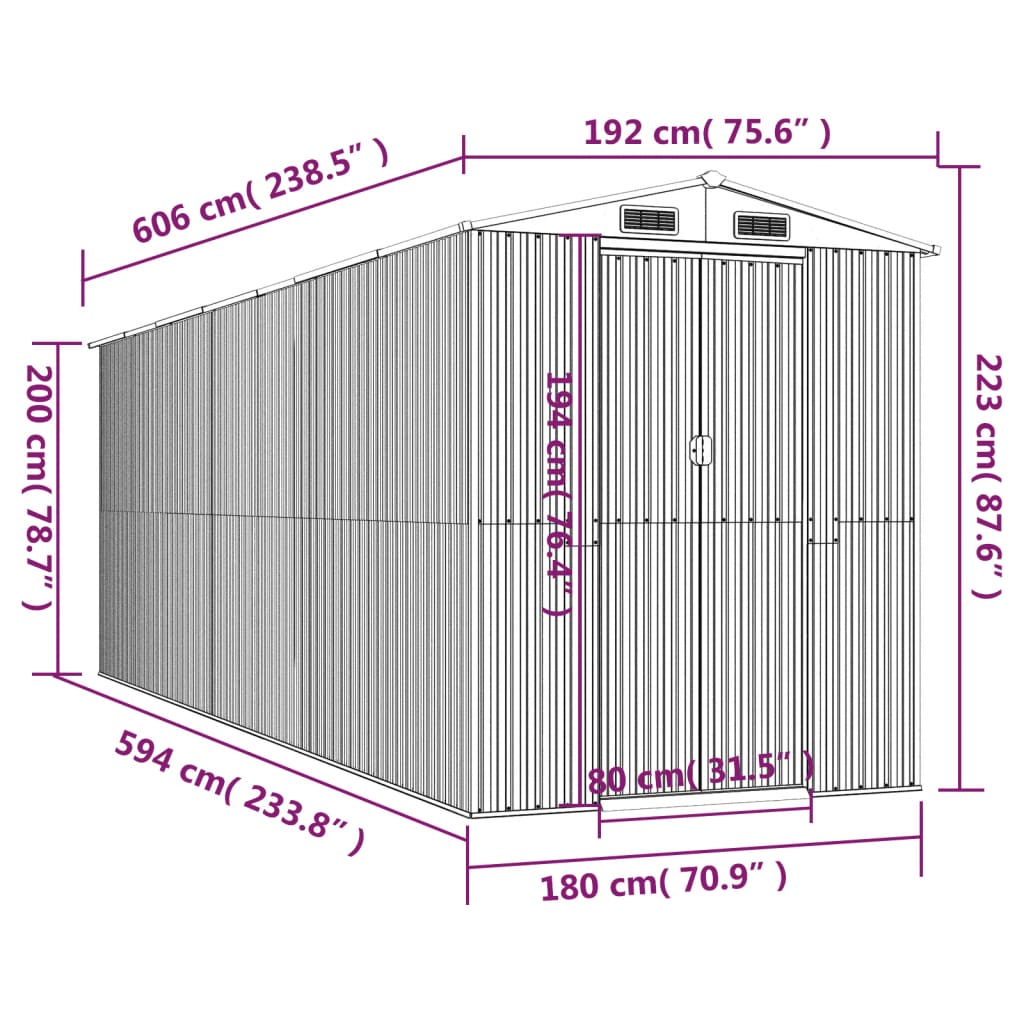 Abri de jardin Marron clair 192x606x223 cm Acier galvanisé