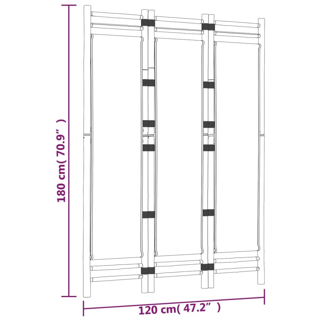 Falttrennwand 3 Paneele 120 cm Bambus und Leinwand