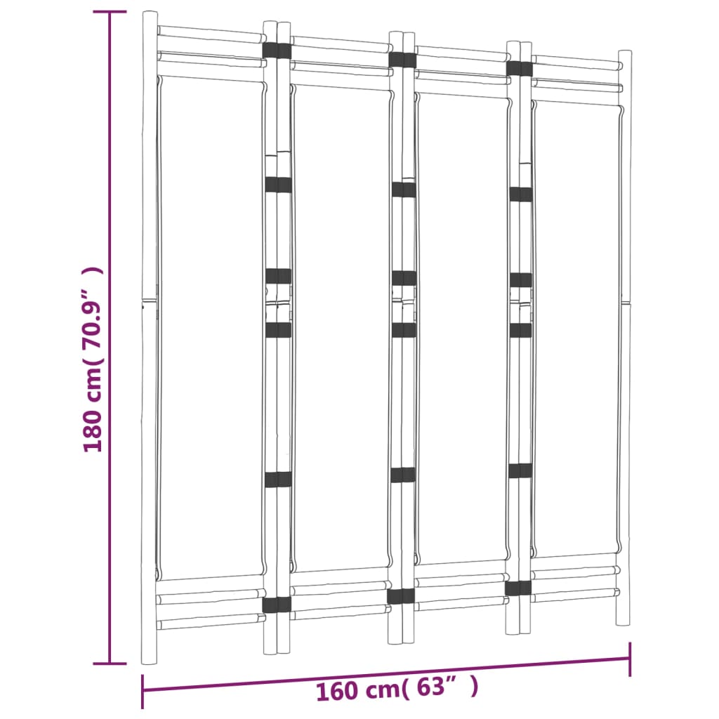 Cloison de séparation pliante 4 panneaux 160 cm Bambou et toile