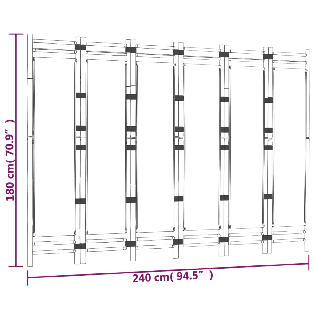 Falttrennwand 6 Paneele 240 cm Bambus und Leinwand