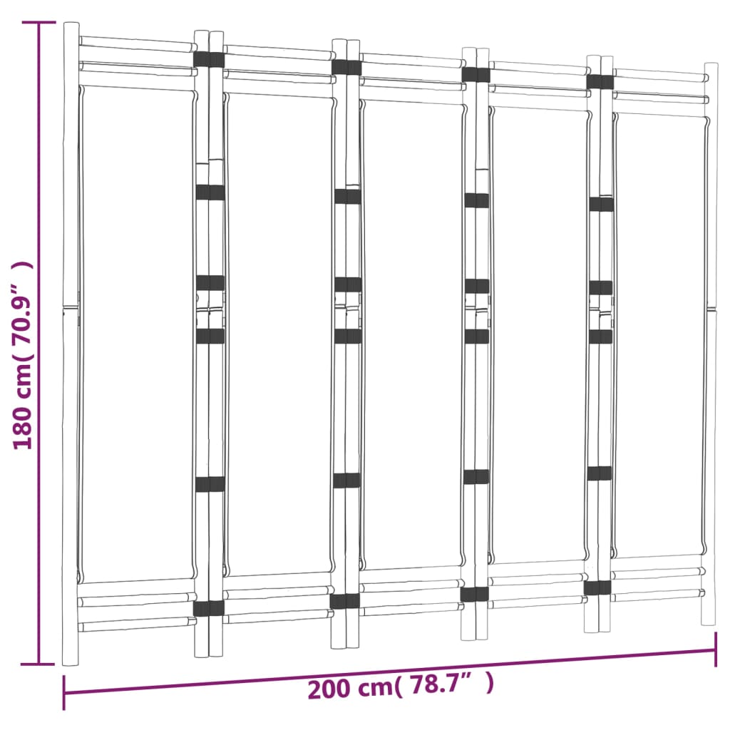 Falttrennwand 5 Paneele 200 cm Bambus und Leinwand