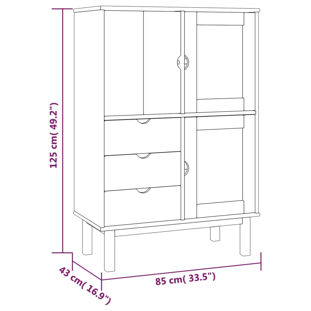 Buffet haut OTTA marron et gris 85x43x125 cm bois massif de pin