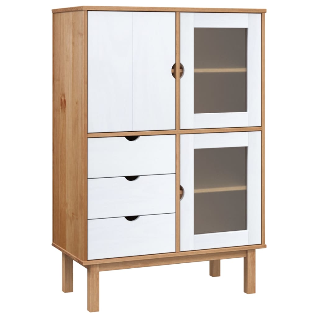 Buffet haut OTTA marron et blanc 85x43x125 cm bois massif pin