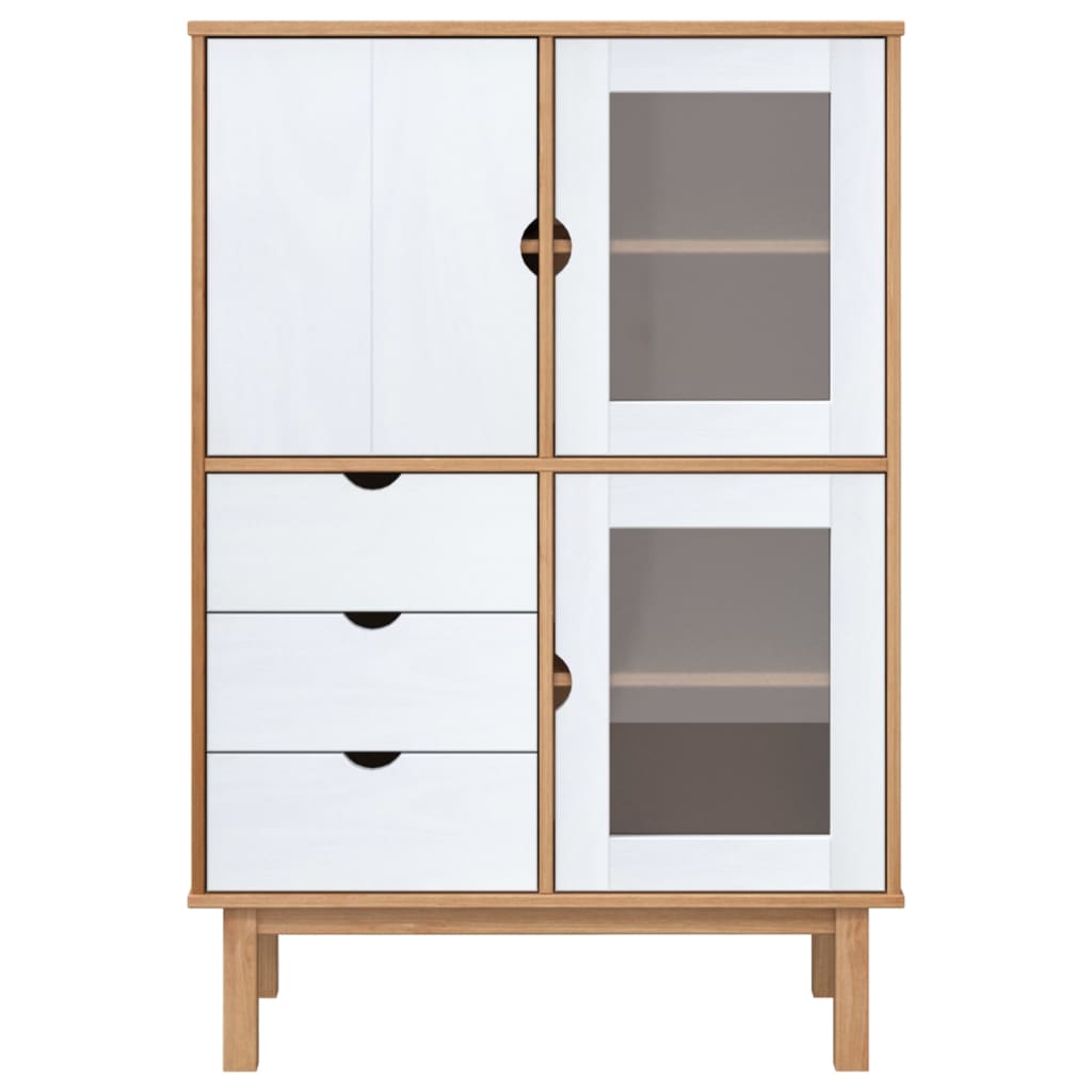 Buffet haut OTTA marron et blanc 85x43x125 cm bois massif pin