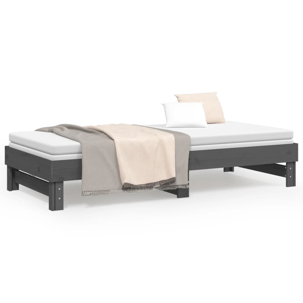 Lit coulissant sans matelas gris 2x(100x200) cm