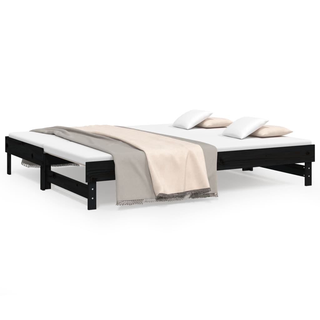 Lit coulissant sans matelas noir 2x(100x200) cm