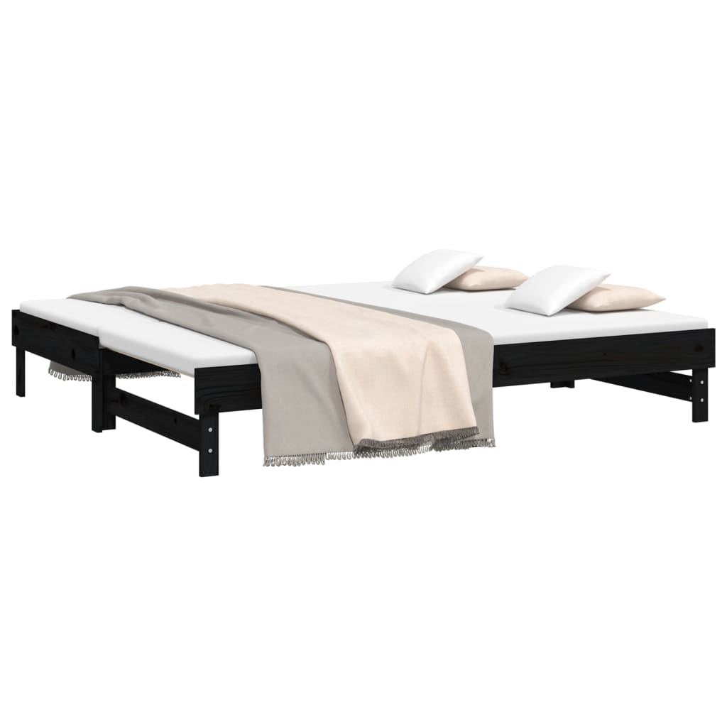 Lit coulissant sans matelas noir 2x(100x200) cm