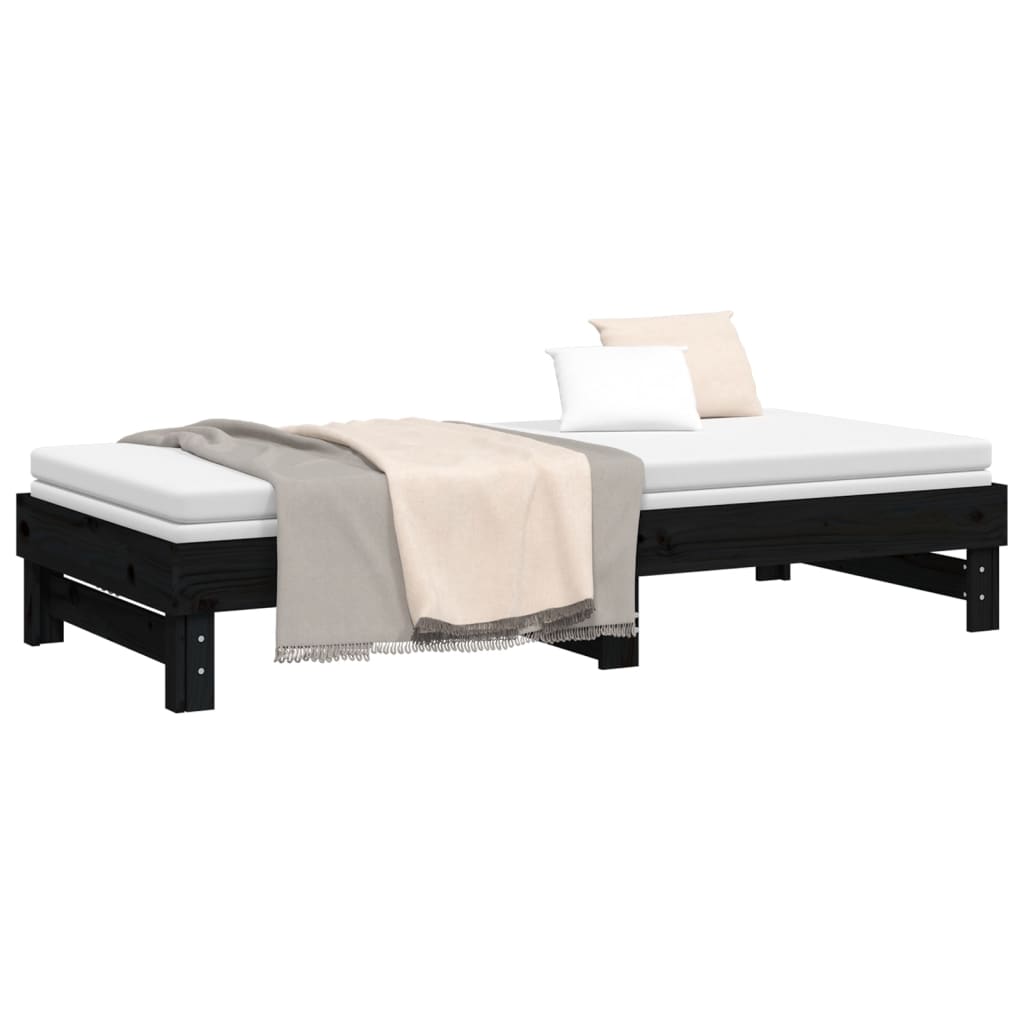 Lit coulissant sans matelas noir 2x(100x200) cm