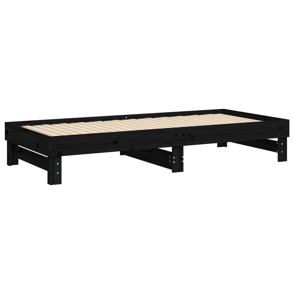 Lit coulissant sans matelas noir 2x(100x200) cm