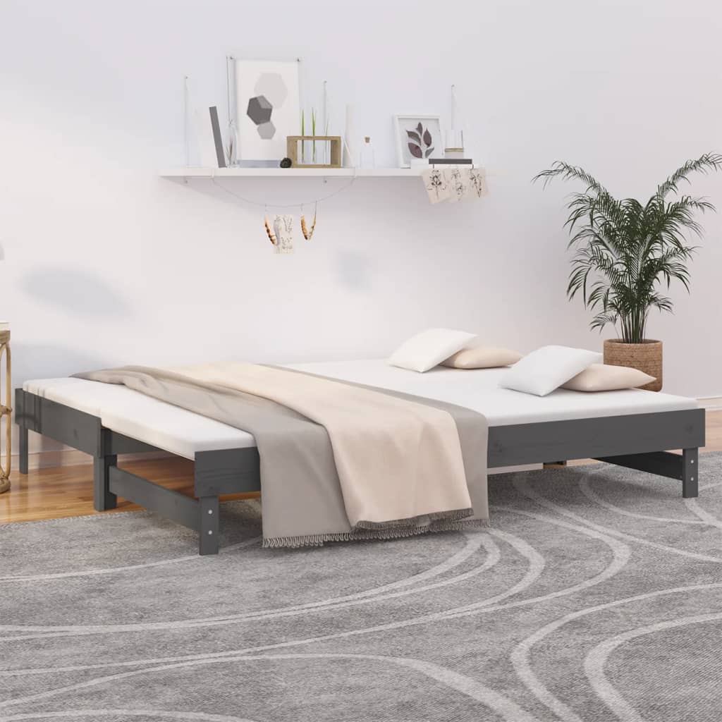 Lit coulissant sans matelas gris 2x(90x200) cm