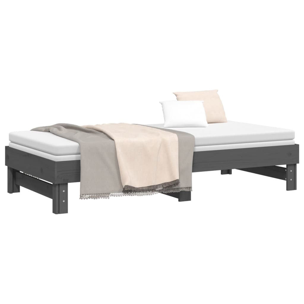 Lit coulissant sans matelas gris 2x(90x190) cm