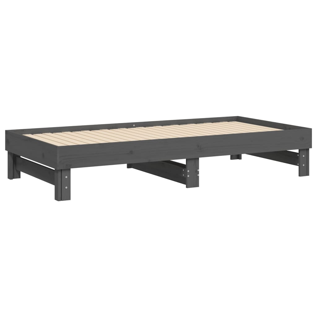 Lit coulissant sans matelas gris 2x(90x190) cm