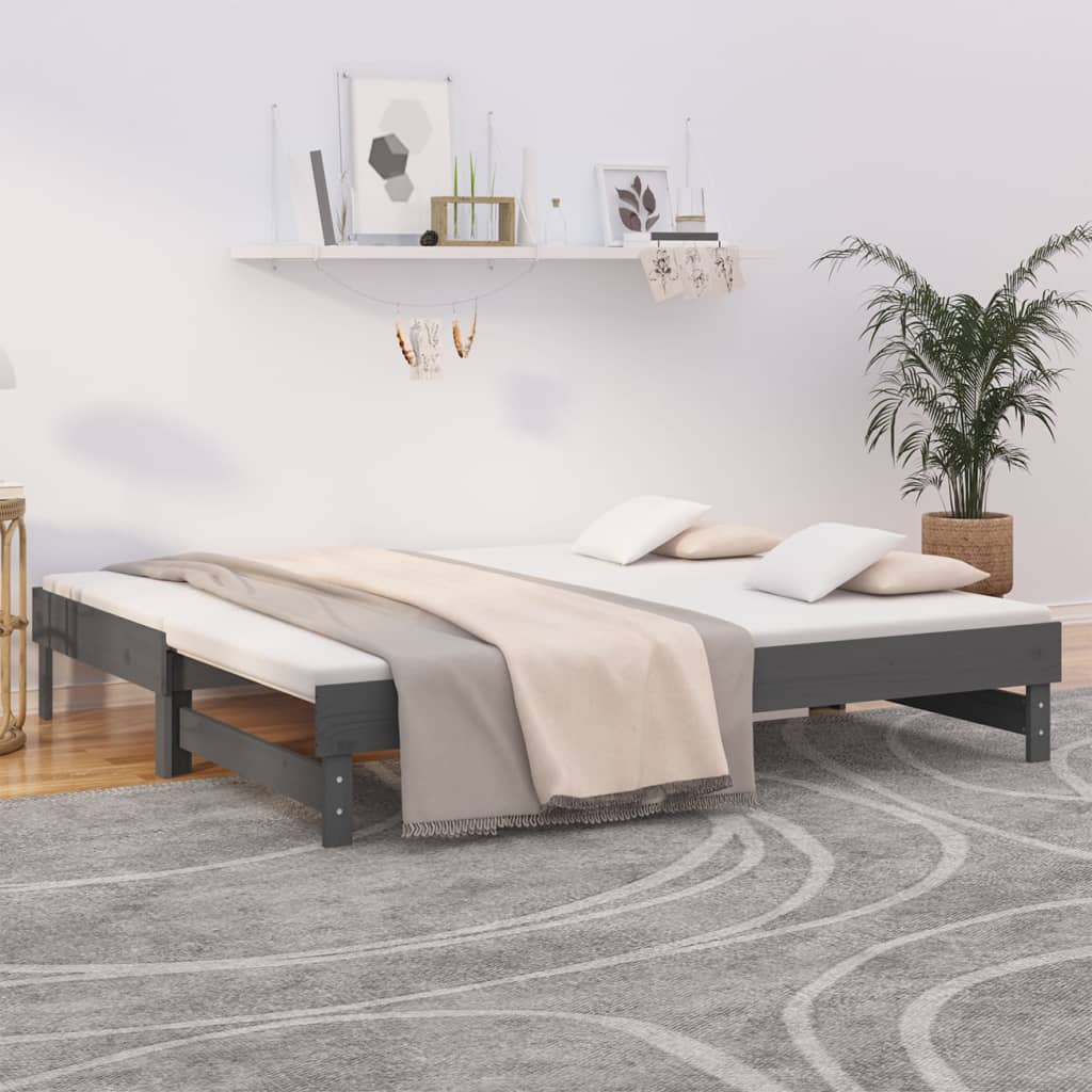 Lit coulissant sans matelas gris 2x(90x190) cm