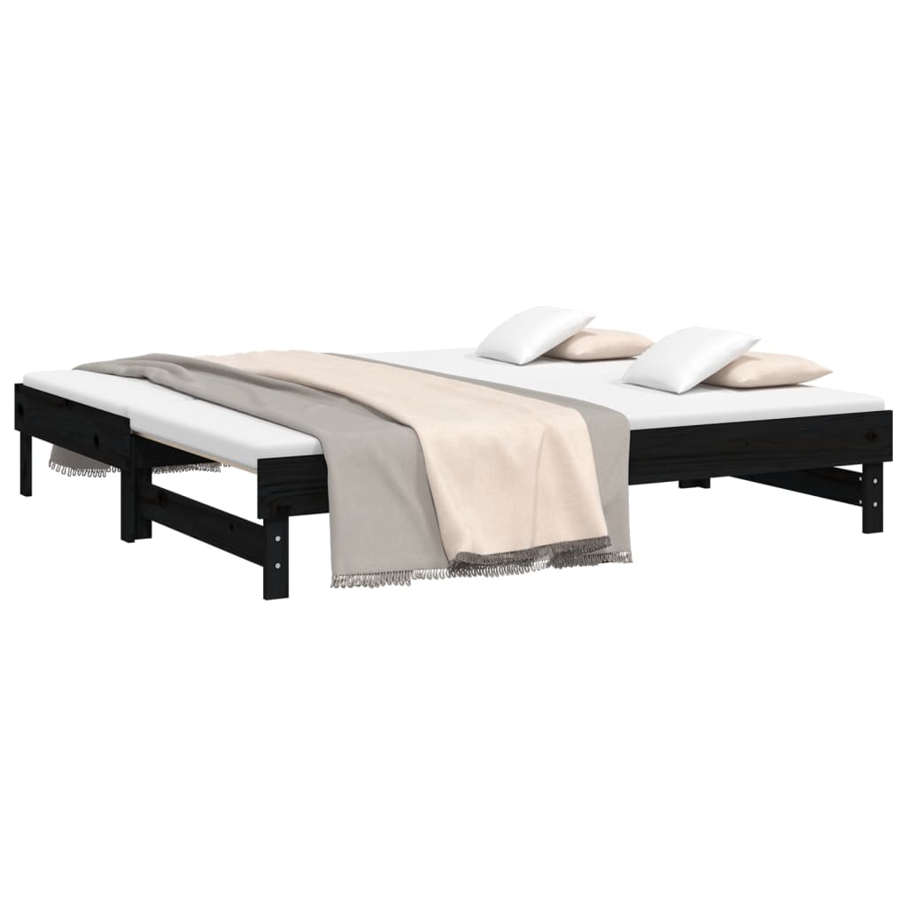 Lit coulissant sans matelas noir 2x(90x190) cm