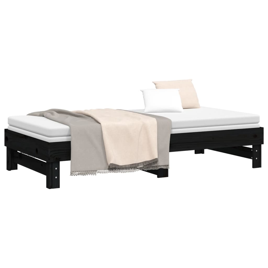 Lit coulissant sans matelas noir 2x(90x190) cm