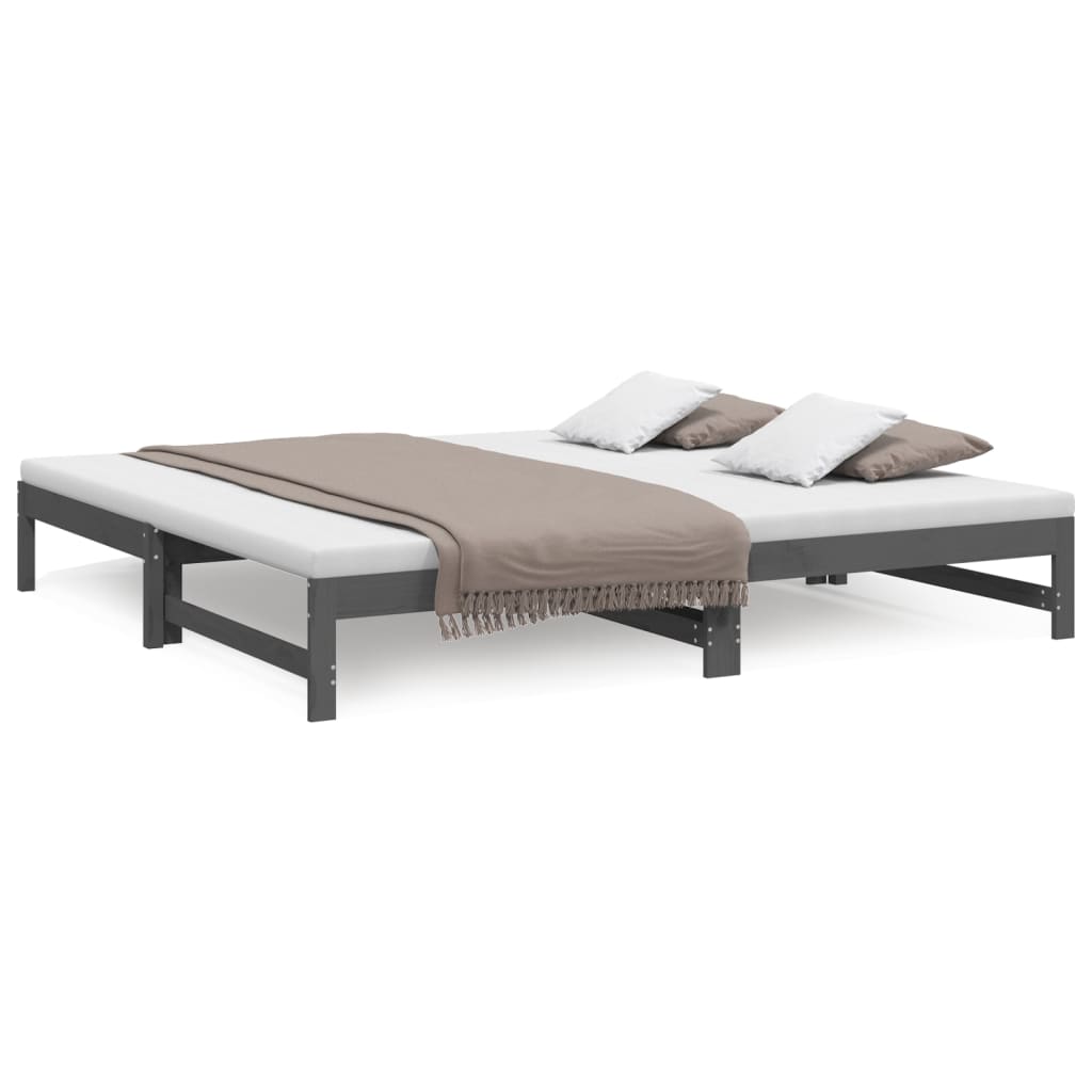 Lit coulissant sans matelas gris 2x(100x200) cm