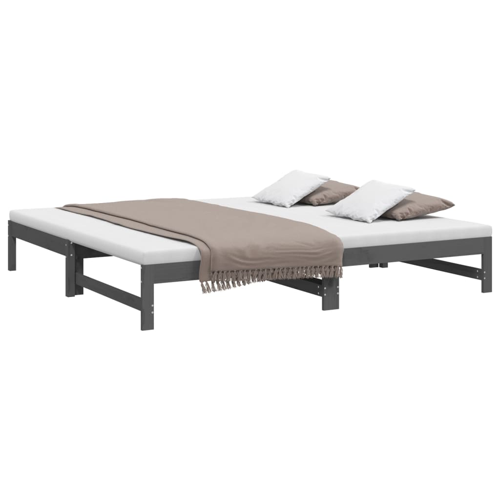 Lit coulissant sans matelas gris 2x(100x200) cm