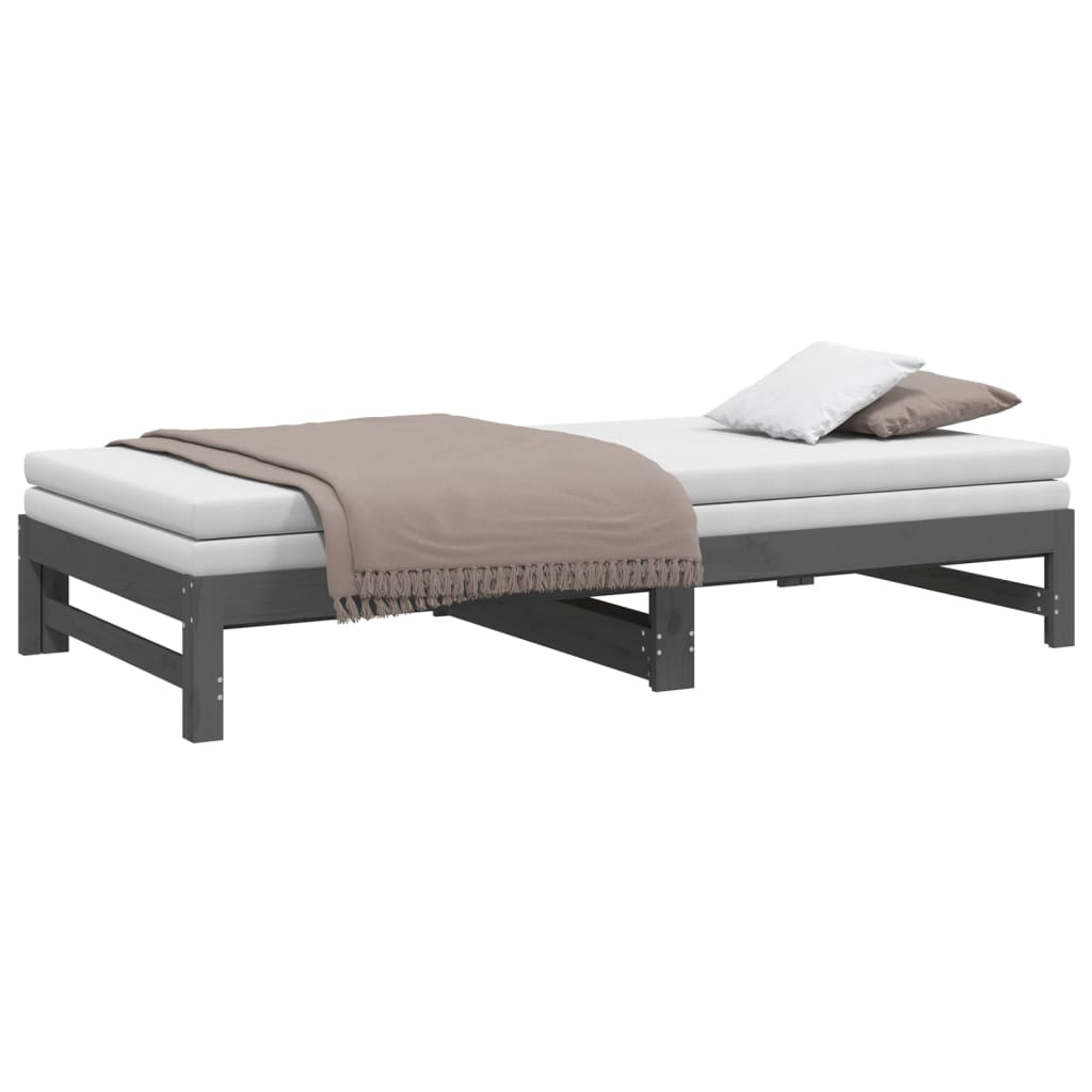 Lit coulissant sans matelas gris 2x(100x200) cm