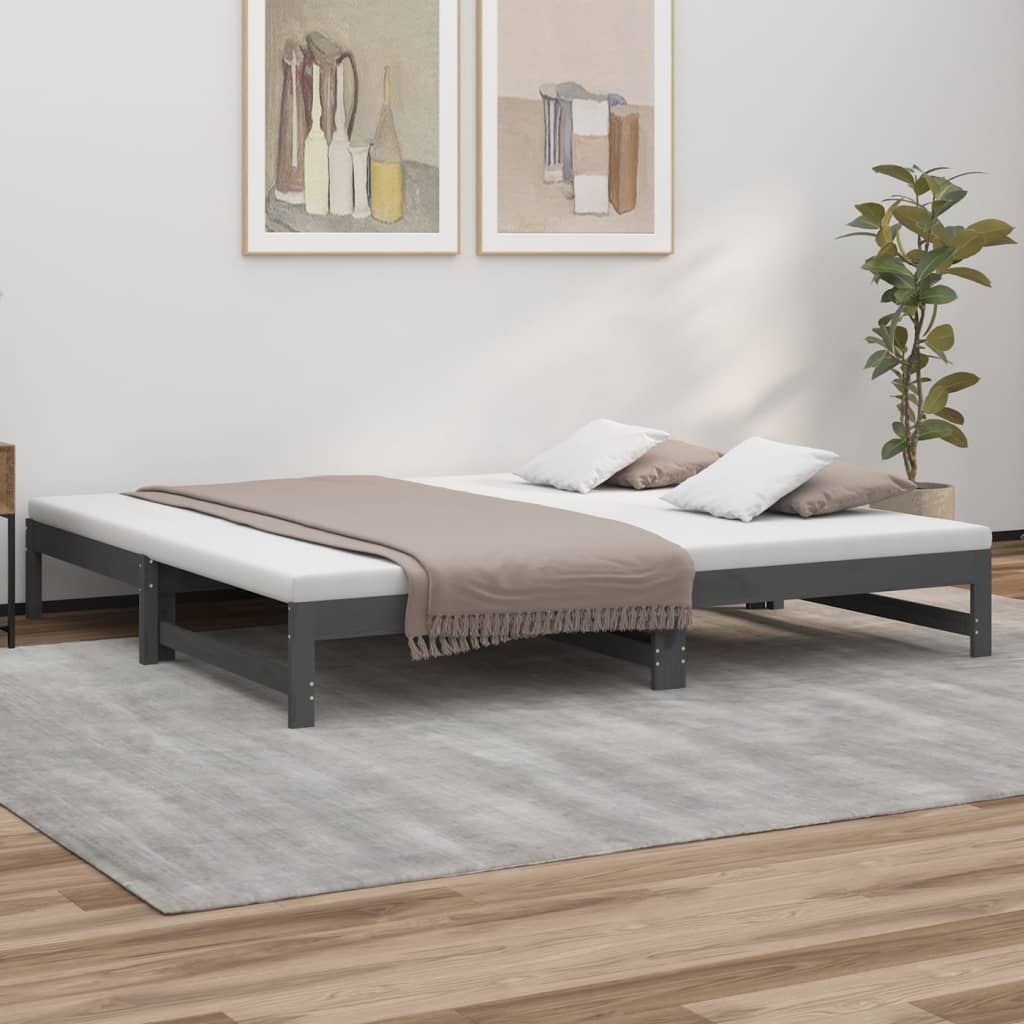 Lit coulissant sans matelas gris 2x(100x200) cm