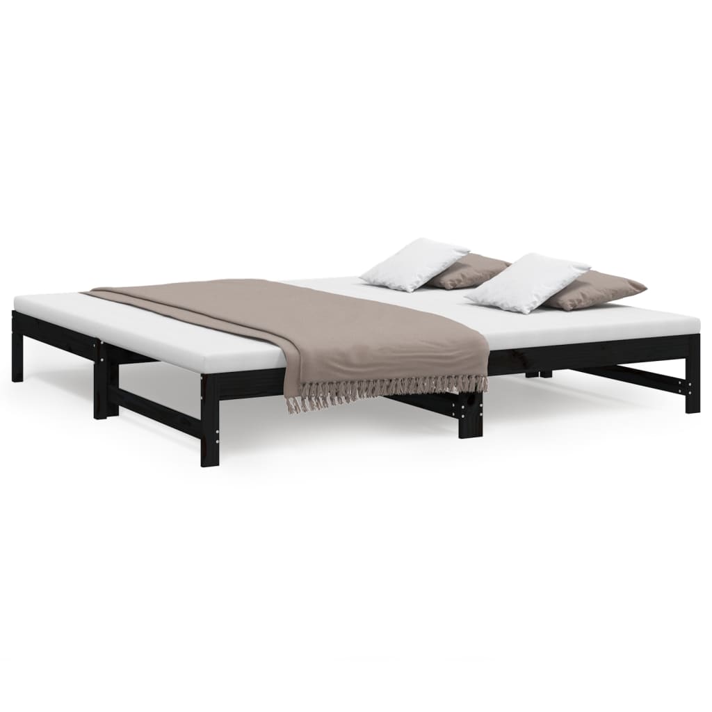 Lit coulissant sans matelas noir 2x(100x200) cm