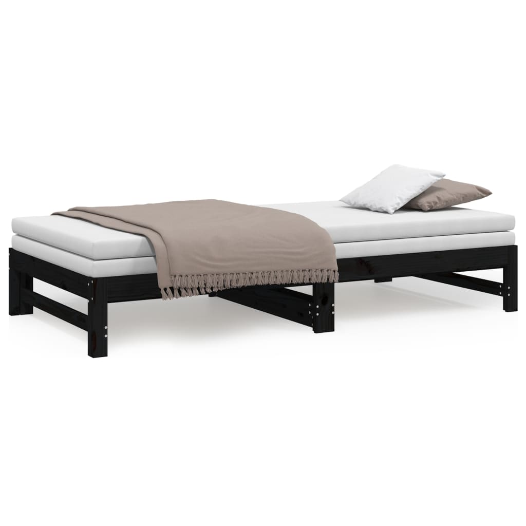 Lit coulissant sans matelas noir 2x(100x200) cm