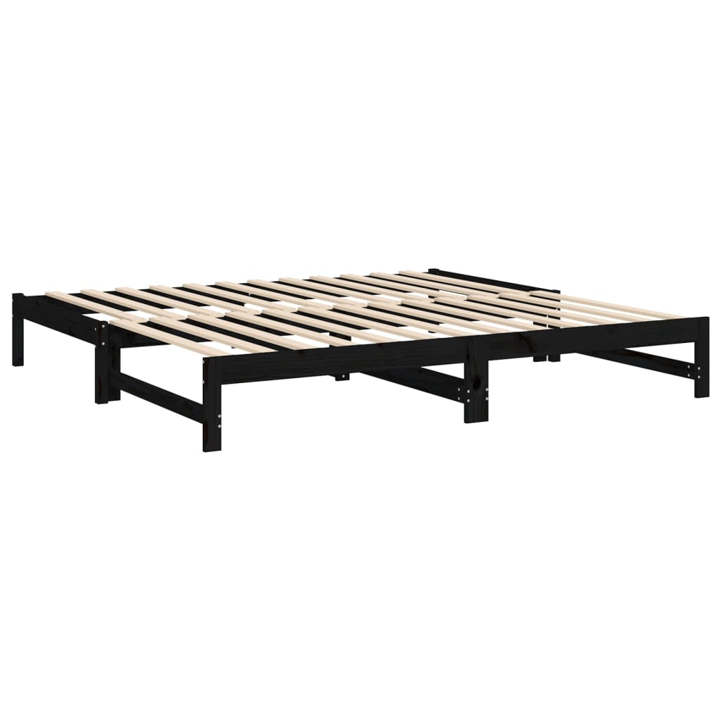 Lit coulissant sans matelas noir 2x(100x200) cm