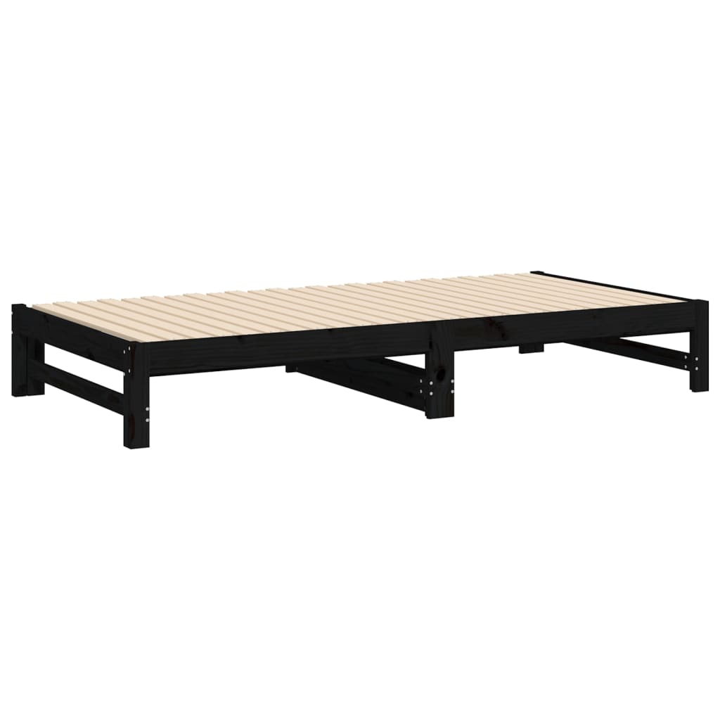 Lit coulissant sans matelas noir 2x(100x200) cm