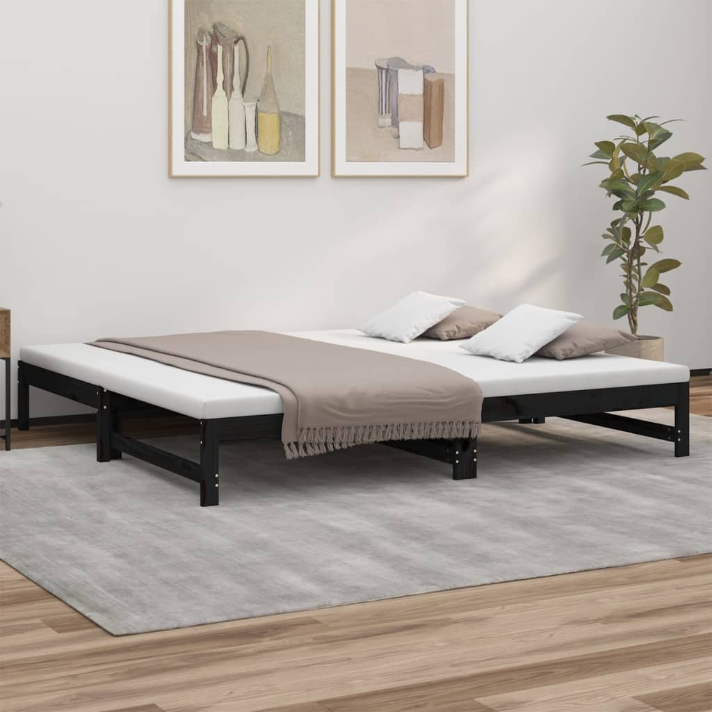 Lit coulissant sans matelas noir 2x(100x200) cm