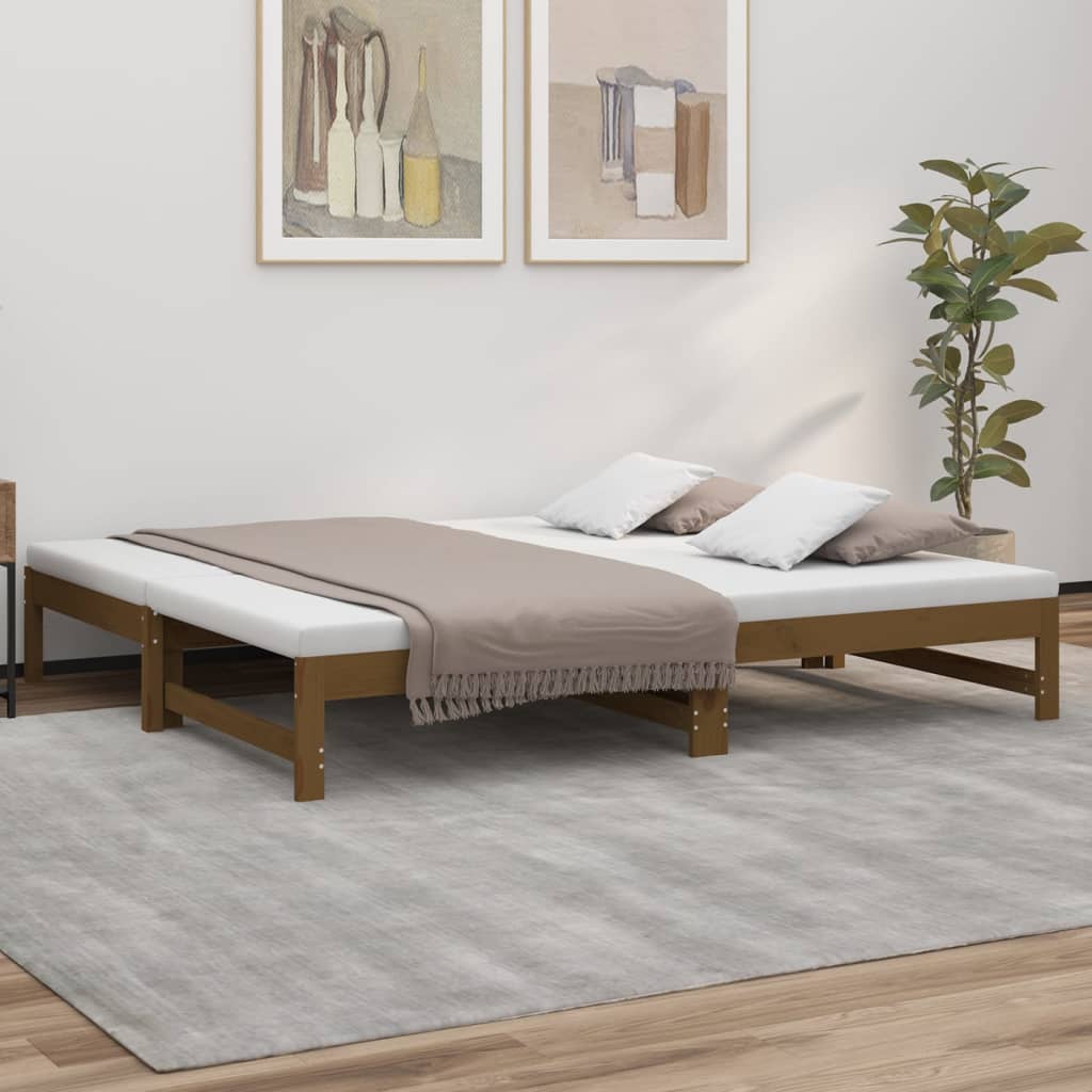 Lit coulissant sans matelas marron miel 2x(90x190) cm