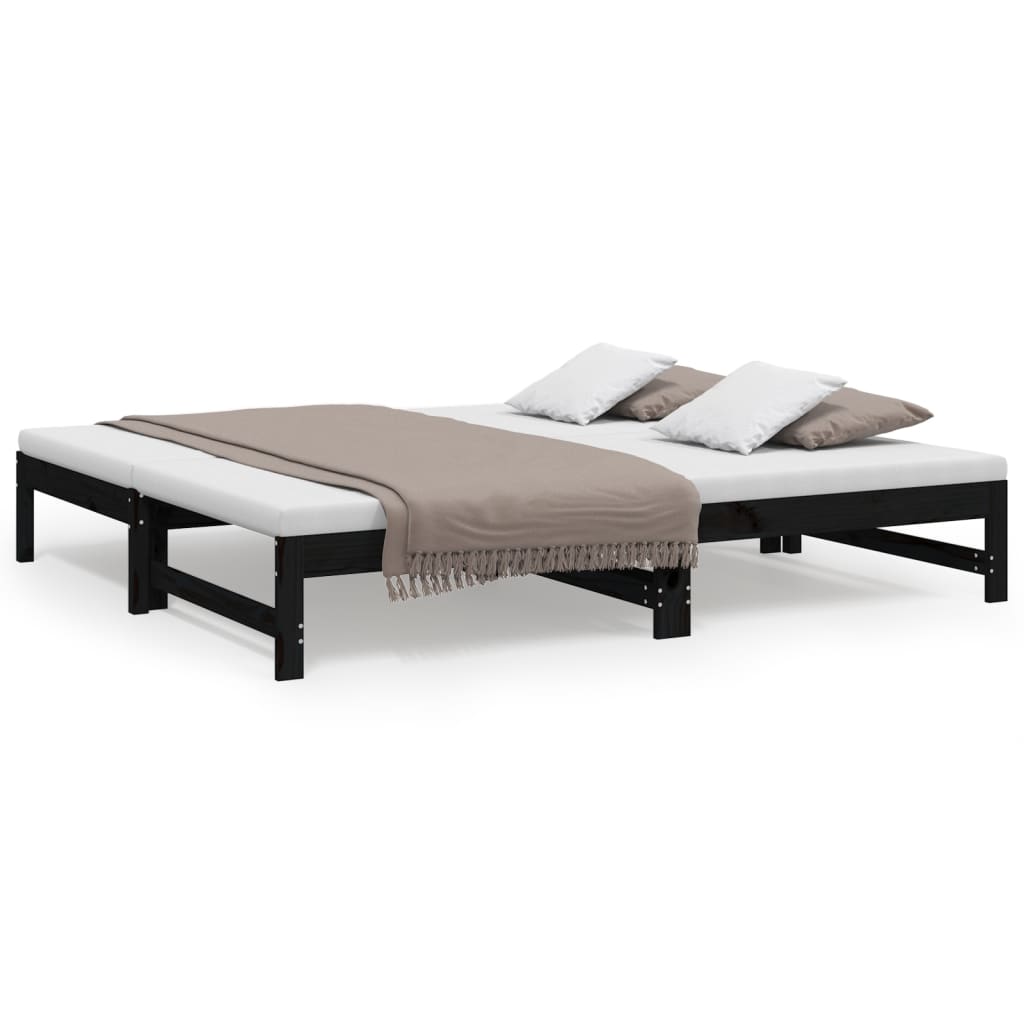 Lit coulissant sans matelas noir 2x(90x190) cm