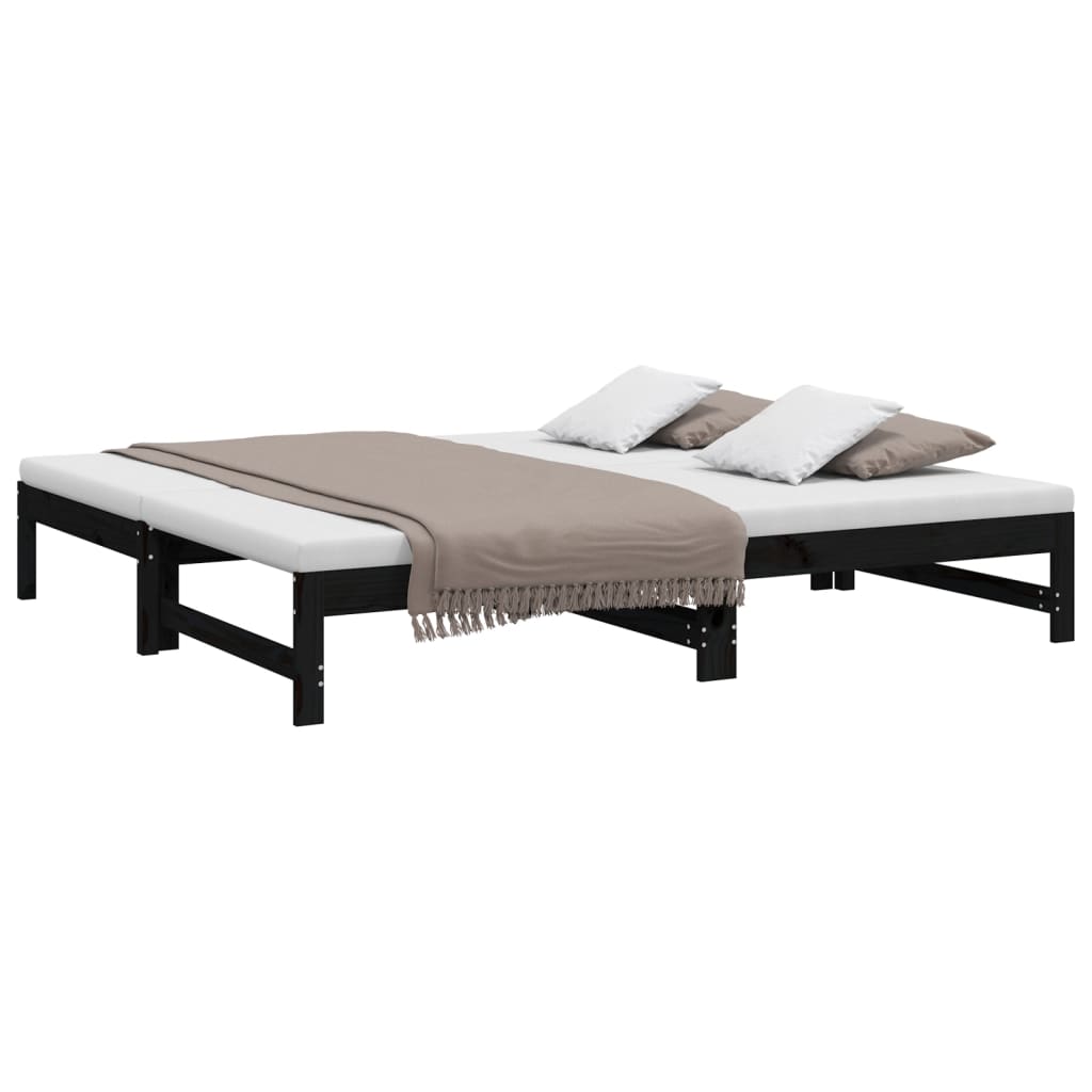 Lit coulissant sans matelas noir 2x(90x190) cm