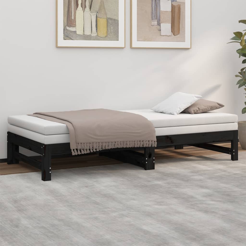 Lit coulissant sans matelas noir 2x(90x190) cm