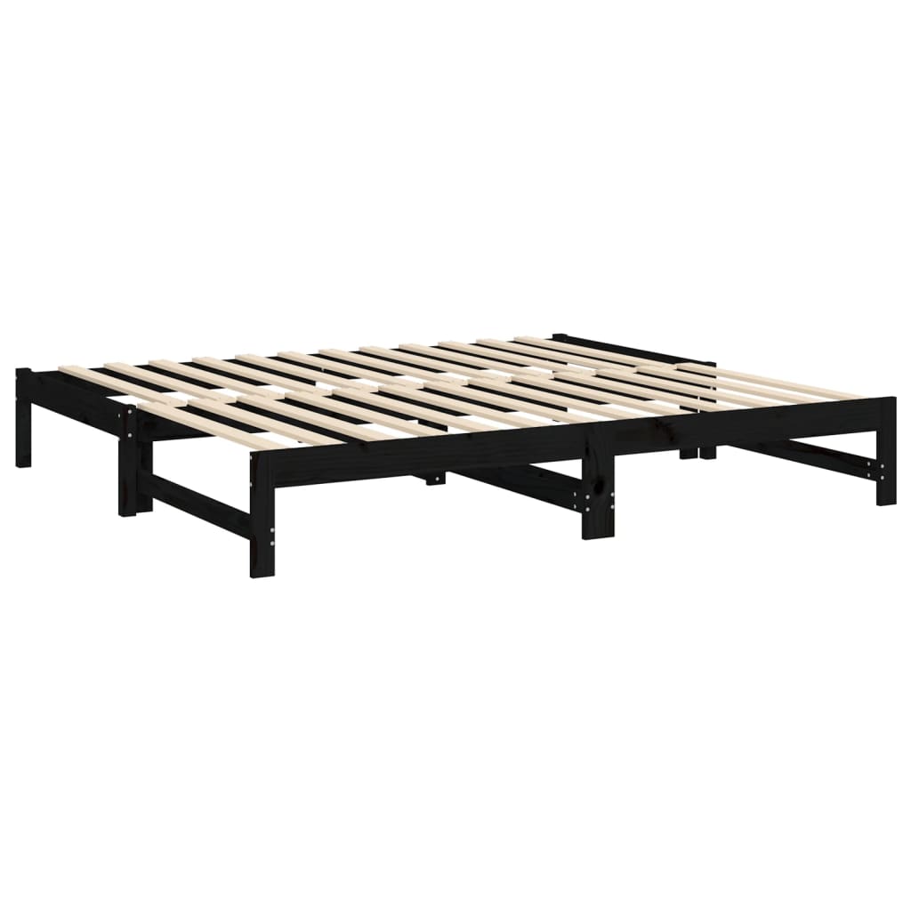 Lit coulissant sans matelas noir 2x(90x190) cm